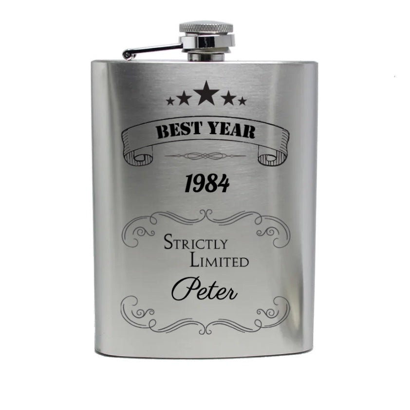Hip flask med gravyr, material rostfritt stål, 200ml