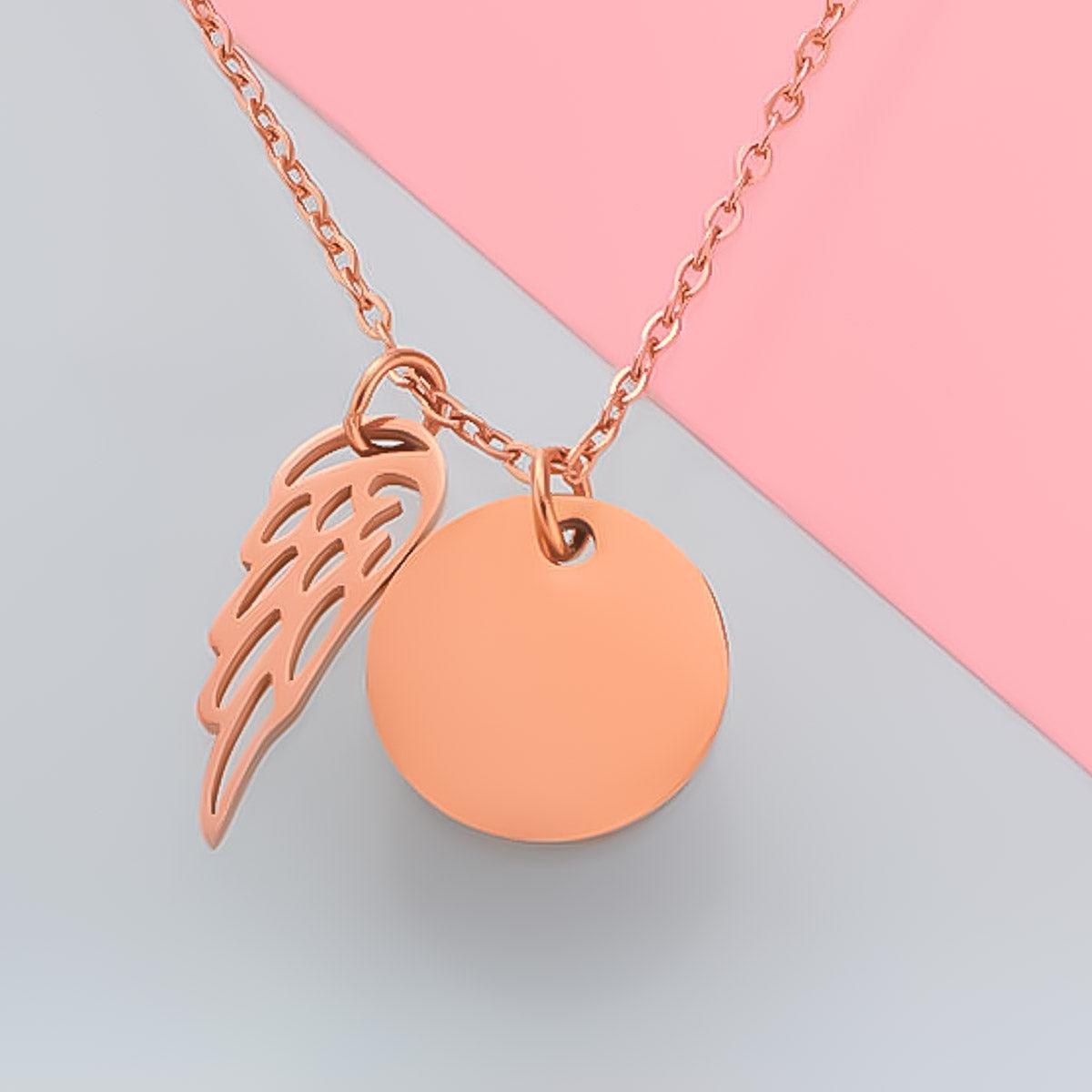 Halsband för damer med personlig gravyr "Feather" och graverad berlock för initialer i silver, guld eller rosé