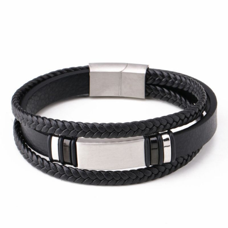 Lederarmband "Leather & Plate" mit großer Gravurplatte